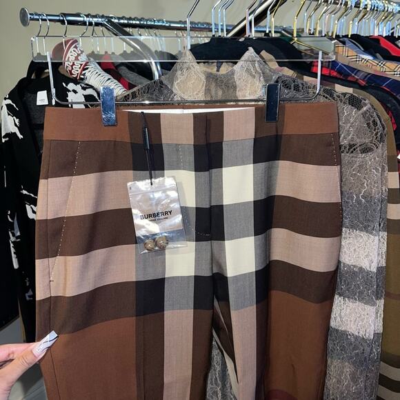 Burberry Aimie Tailored Check Print Button Hem Pant in Dark Birch Brown - Picture 10 of 17